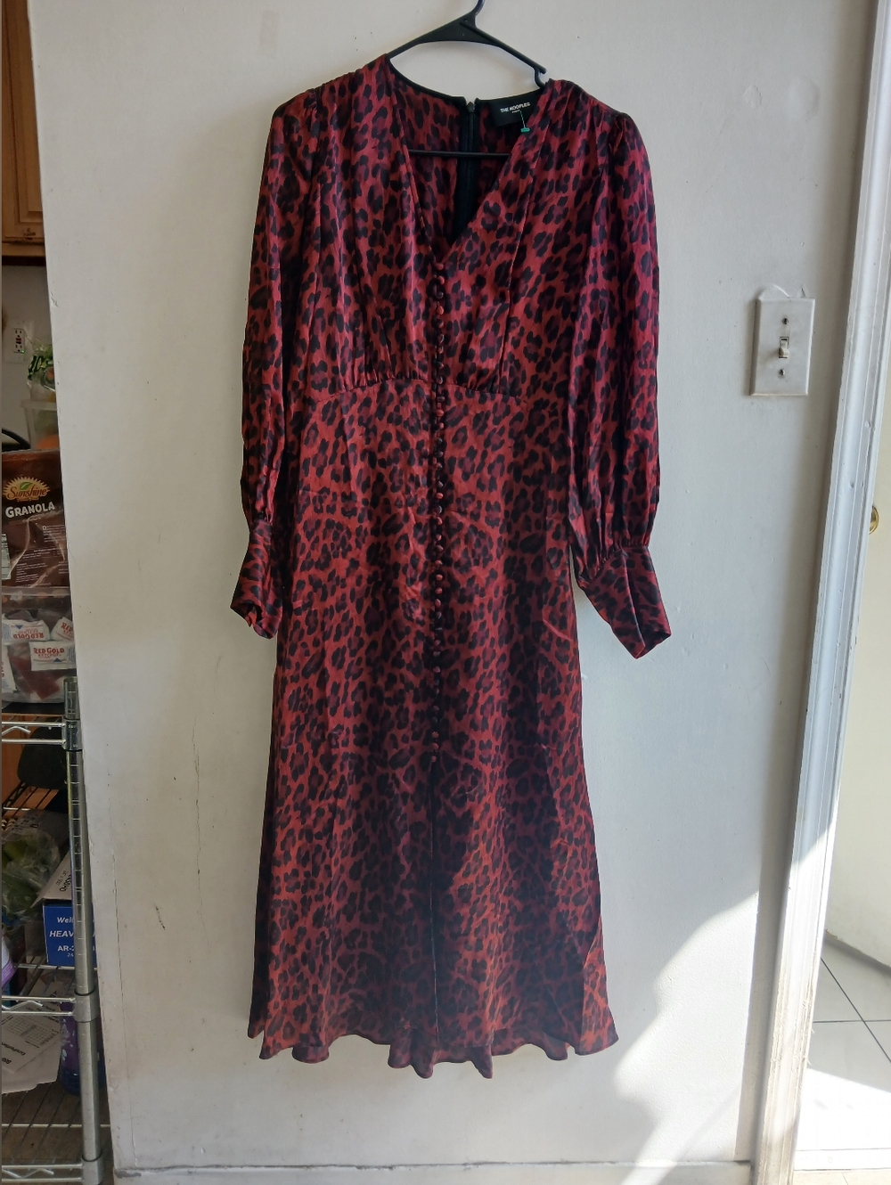 The Kooples Red Leopard-Print Long-Sleeve Midi Dress